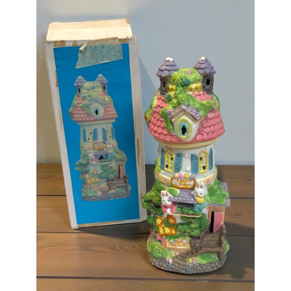 Vintage Hand-Painted Ceramic Candy Shop Decorative Figurine Lighted Easter Villa